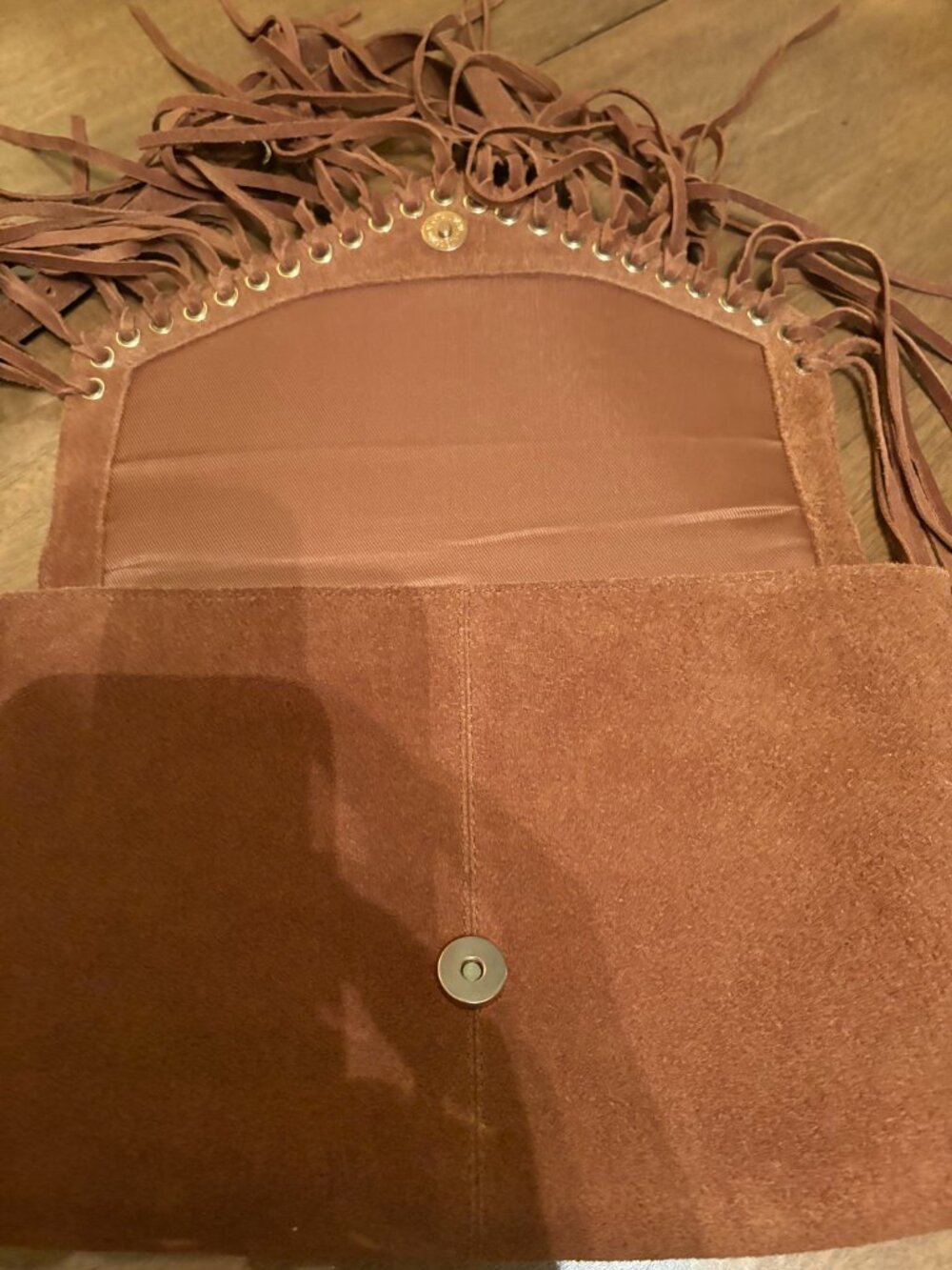 NWT Haute Hippie Boho Suede Fringe Cross Body Bag in Rich Brown. - Picture 7 of 15